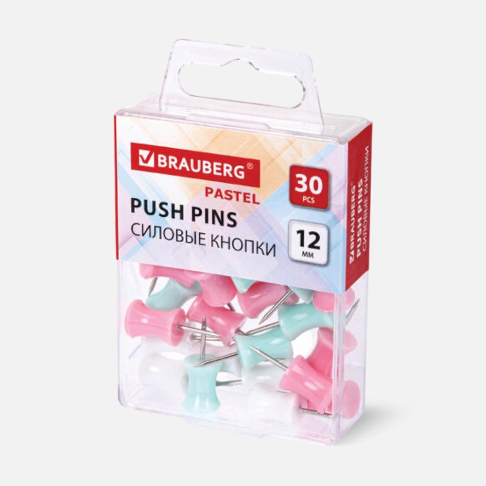 Изображение товара Силовые кнопки-гвоздики Brauberg Pastel, 30 шт., 12 мм, пастельные цвета