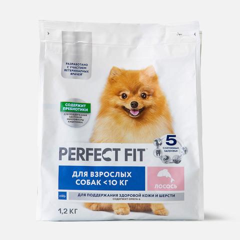Изображение товара Сухой корм Perfect Fit, для взрослых собак мелких пород, для здоровья кожи и шерсти, с лососем, 1,2 кг