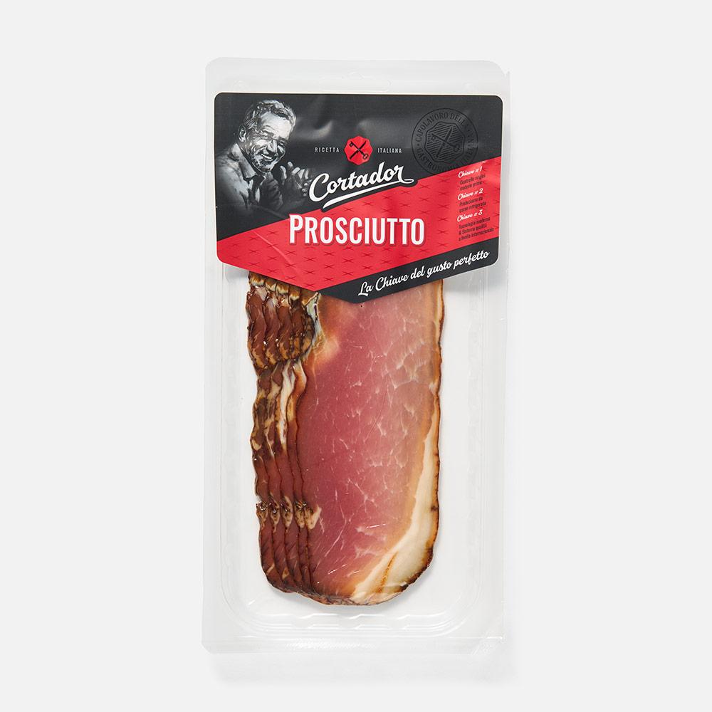Изображение товара Сырокопчёное прошутто Cortador нарезка 80 г натуральное копчение тонкие ломтики