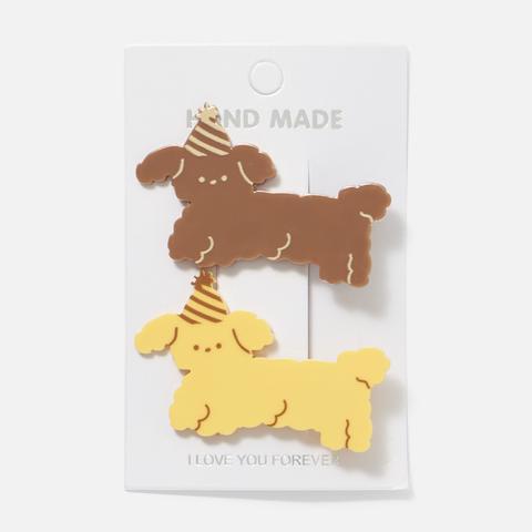 Изображение товара Набор заколок для волос Собачки, коричневая и жёлтая