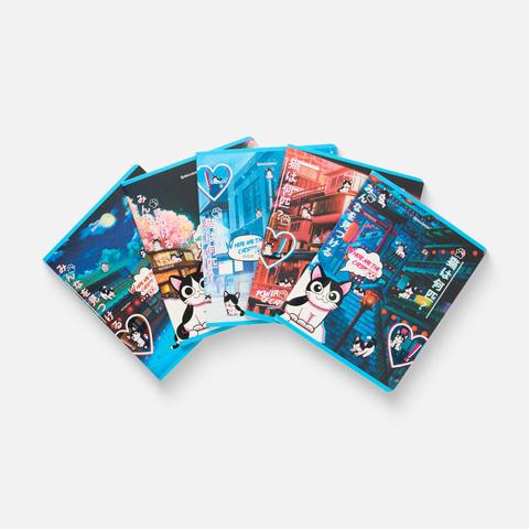 Изображение товара Комплект тетрадей Brauberg, Аниме Кот, А5, 48 листов, 5 шт., в клетку, матовая ламинация, лак