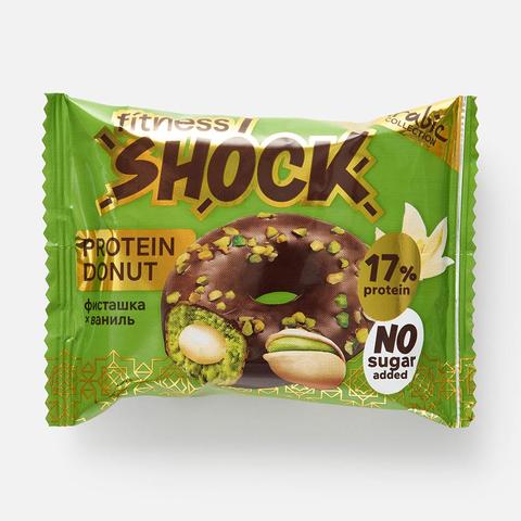 Изображение товара Донат FitnesShock, 17% протеина, без сахара, глазированный, с фисташкой, 70 г
