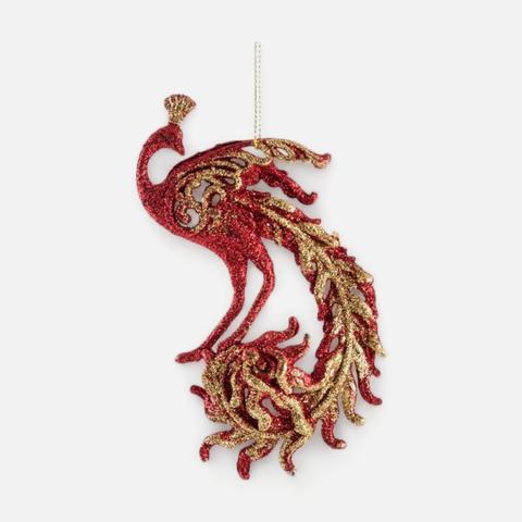 Изображение товара Ёлочная игрушка Волшебная Страна Павлин, 14 см, золотисто-красный