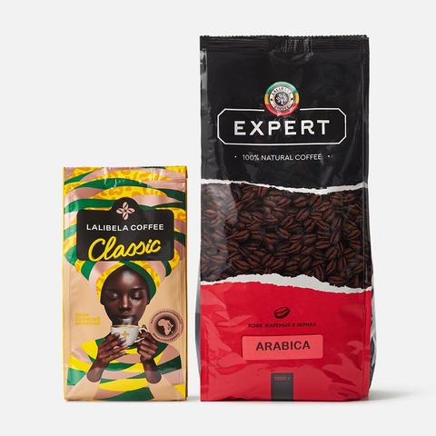 Изображение товара Набор кофе Lalibela Coffee, в зёрнах Expert Arabica и молотый Classic, 1 кг и 200 г