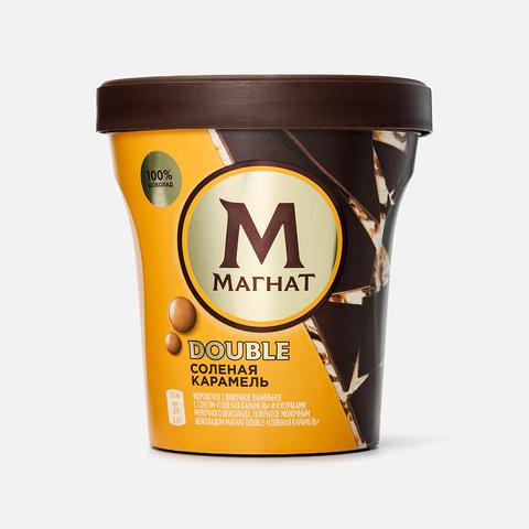 Изображение товара Мороженое Магнат Double, солёная карамель, с кусочками настоящего шоколада, в ведёрке, 310 г