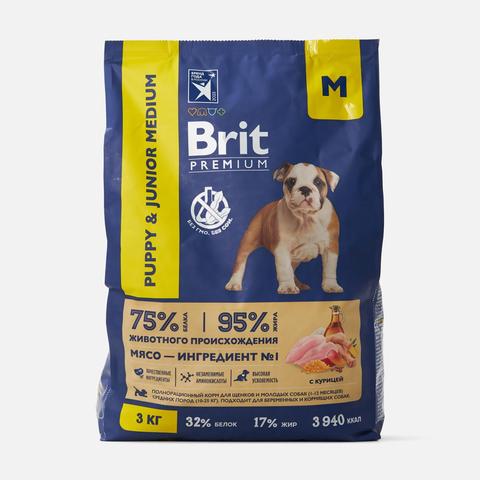 Изображение товара Сухой корм Brit Premium Dog Puppy and Junior Medium, для собак средних пород, с курицей, 3 кг