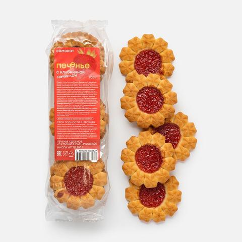 Изображение товара Печенье Самокат с клубничной начинкой 200 г натуральное и рассыпчатое