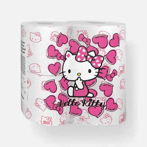 Изображение товара Из Италии: Туалетная бумага Kartika Hello Kitty, 3 слоя, 200 листов, с рисунком, 4 рулона