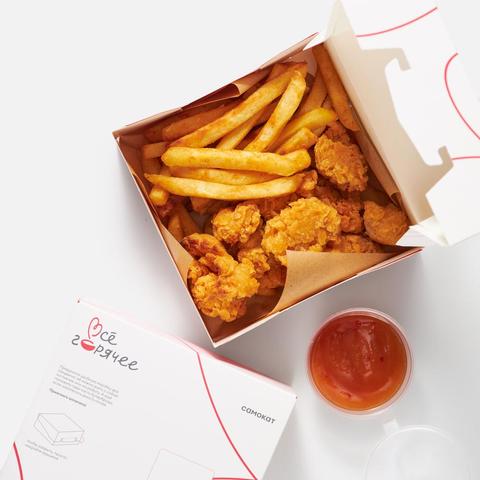 Изображение товара Куриные байтсы Самокат, с картофелем фри и кисло-сладким соусом, 385 г