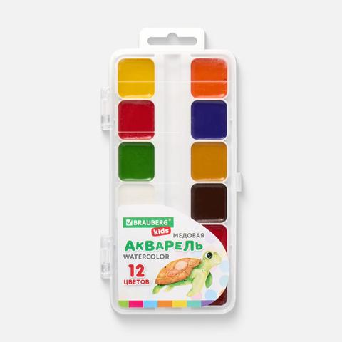 Изображение товара Краски акварельные для рисования Brauberg Kids, медовые, 12 цветов
