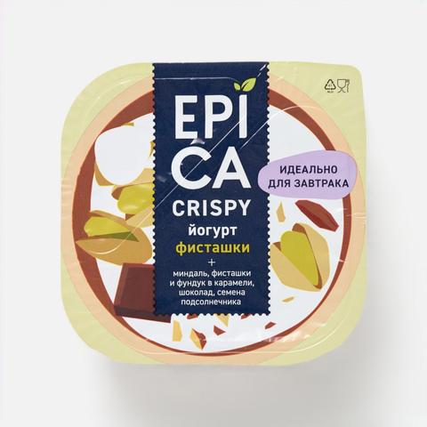 Изображение товара Йогурт Epica Crispy с фисташками 140 г насыщенный вкус и хрустящие добавки