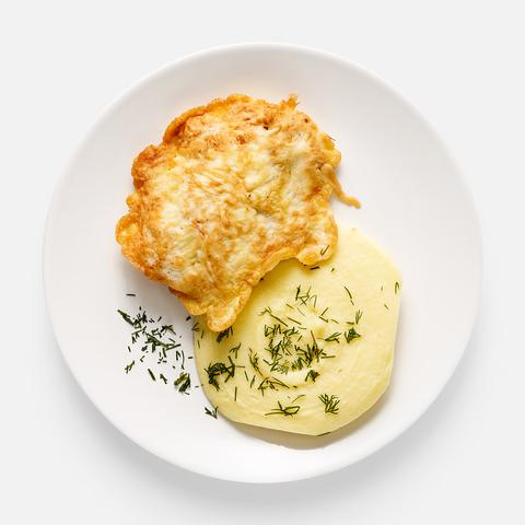 Изображение товара Куриный шницель Самокат в яйце с картофельным пюре 210 г готовое блюдо