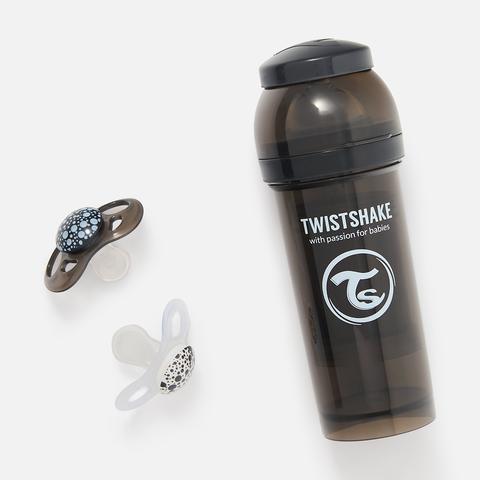 Изображение товара Бутылочка детская антиколиковая Twistshake, чёрная, 260 мл, 2+ мес, 2 пустышки в наборе, 1 шт.