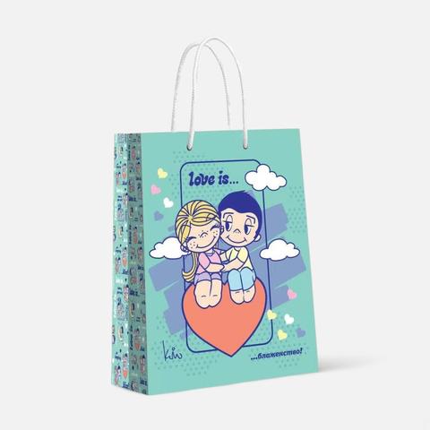 Изображение товара Подарочный пакет ND Play, Love is, большой, мятный с розовым, 22x31 см