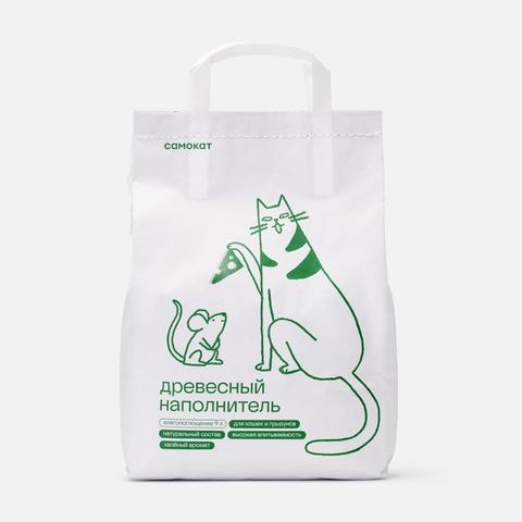 Изображение товара Наполнитель Самокат древесный впитывающий 9 л 3 кг для кошек и мелких питомцев