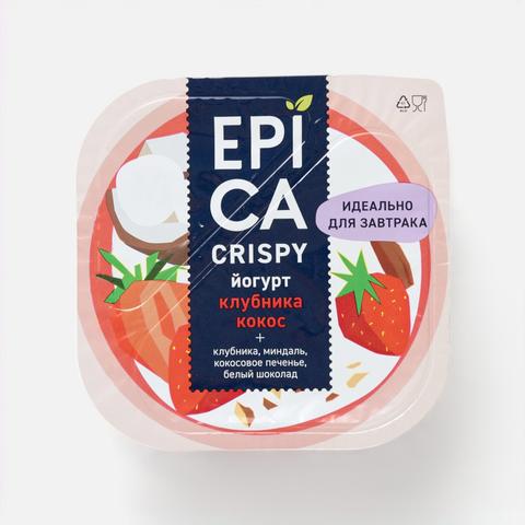 Изображение товара Йогурт Epica crispy Клубника и кокос, с миндалём, кокосовым печеньем, белый шоколад, 7,3%, 138 г
