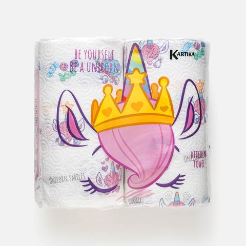 Изображение товара Из Италии: Бумажные полотенца Kartika Unicorn, 2 слоя, с рисунком, 2 рулона
