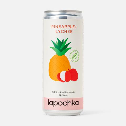 Изображение товара Напиток Lapochka, с соком, без сахара, ананас и личи, с газом, 0,33 л