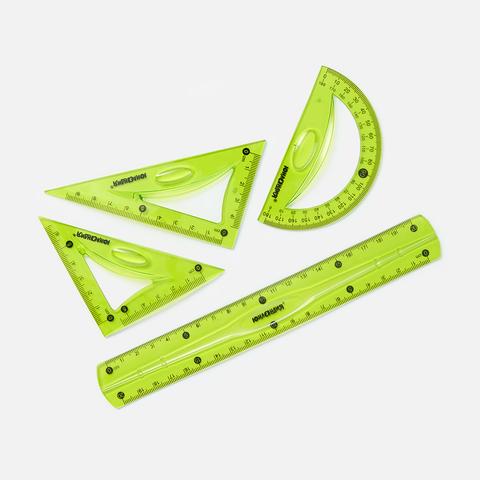 Изображение товара Набор чертёжный средний Юнландия 210682 Flex линейка, 2 треугольника, транспортир в пенале, 1 шт.