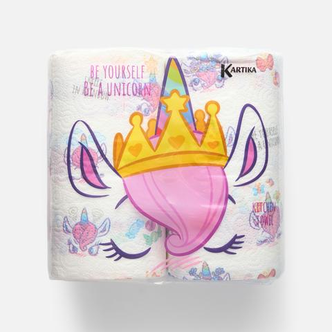 Изображение товара Из Италии: Бумажные полотенца Kartika Unicorn, 2 слоя, с рисунком, 2 рулона