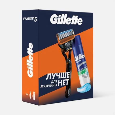 Изображение товара Набор подарочный Gillette Fusion бритва, кассета, гель для бритья чувствительной кожи, 1 шт.