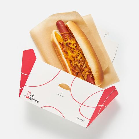 Изображение товара Хот-дог Лондон чиз с говяжьей сосиской и луком фри - 155 г