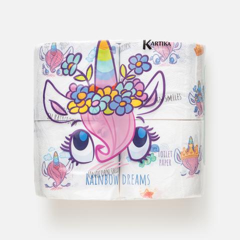 Изображение товара Из Италии: Туалетная бумага Kartika Unicorn, 3 слоя, с рисунком, 4 рулона