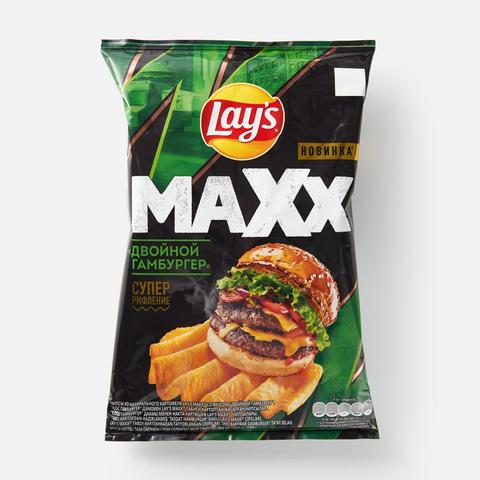 Изображение товара Чипсы Lay's Maxx рифлёные двойной гамбургер 100 г насыщенный вкус и хруст