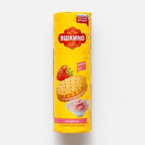 Изображение товара Печенье Яшкино с клубничным кремом 190 г - вкусное хрустящее с нежной начинкой