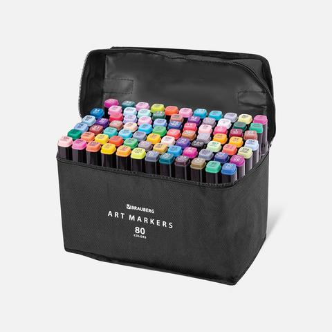Изображение товара Маркеры для скетчинга двусторонние, текстильный чехол, Brauberg, 152233, 80 шт.