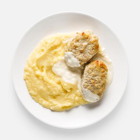 Изображение товара Куриные котлеты Qummy, с пюре и сырным соусом, 260 г