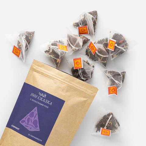 Изображение товара Чёрный чай Самокат 1001 сказка в пирамидках с добавками, 15 шт