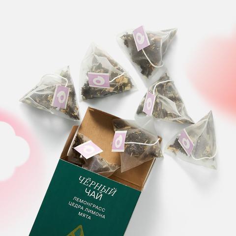 Изображение товара Чёрный чай Самокат с лемонграссом мятой и лимонной цедрой 15 пирамид